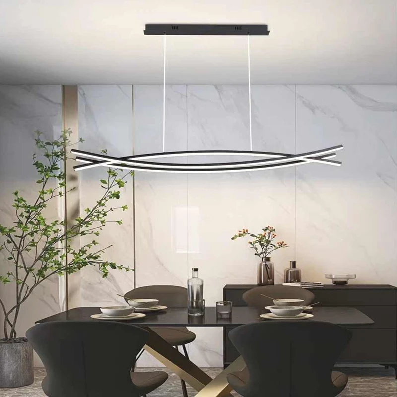 Pendant Chandelier Light Nordic Minimalist Three Bars Dimmable LED, Black