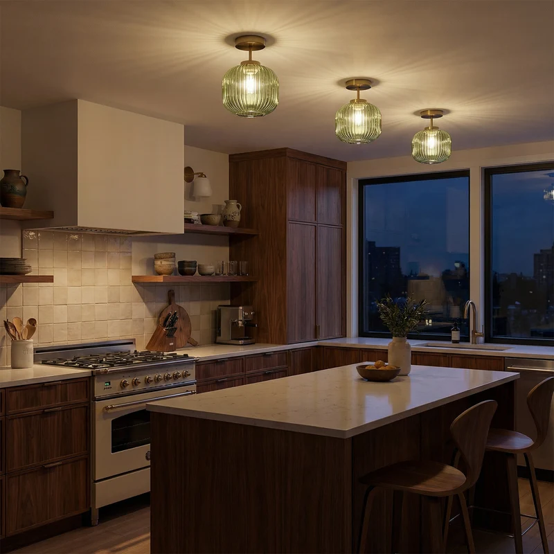 Retro-Deckenleuchte aus geriffeltem Glas für Wohnzimmer und Flur – Crescianea