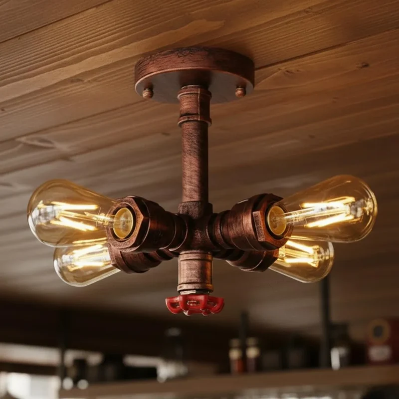 Industrielle Deckenleuchte 4 flammig Wasserrohr Design ~3517