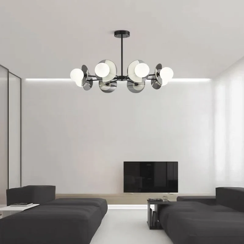 Living Room Chandelier Modern Italian Black Copper White Glass Globe