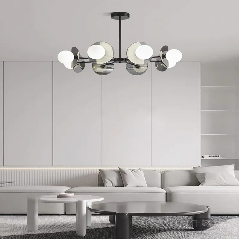 Living Room Chandelier Modern Italian Black Copper White Glass Globe
