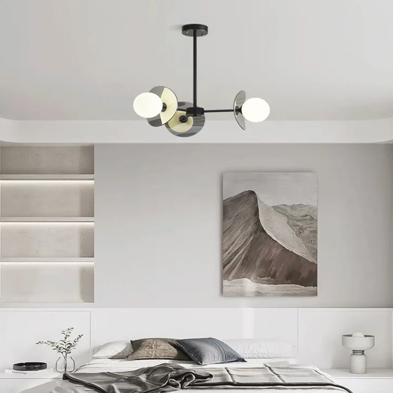 Living Room Chandelier Modern Italian Black Copper White Glass Globe
