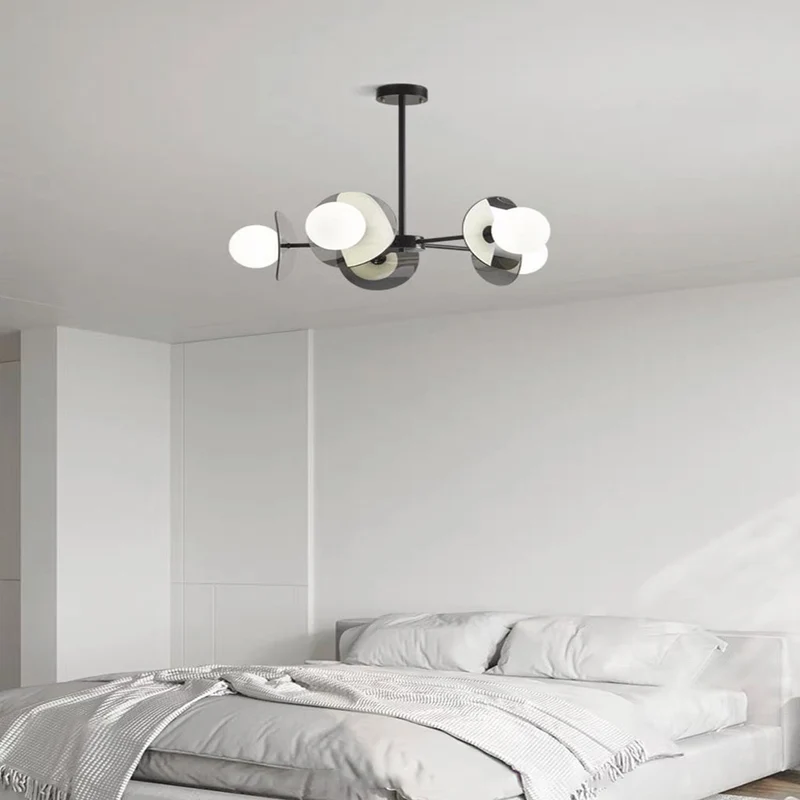 Living Room Chandelier Modern Italian Black Copper White Glass Globe