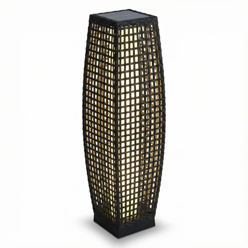 Solar-Stehlampe für den Außenbereich aus geflochtenem Rattan-Optik – Orbanya