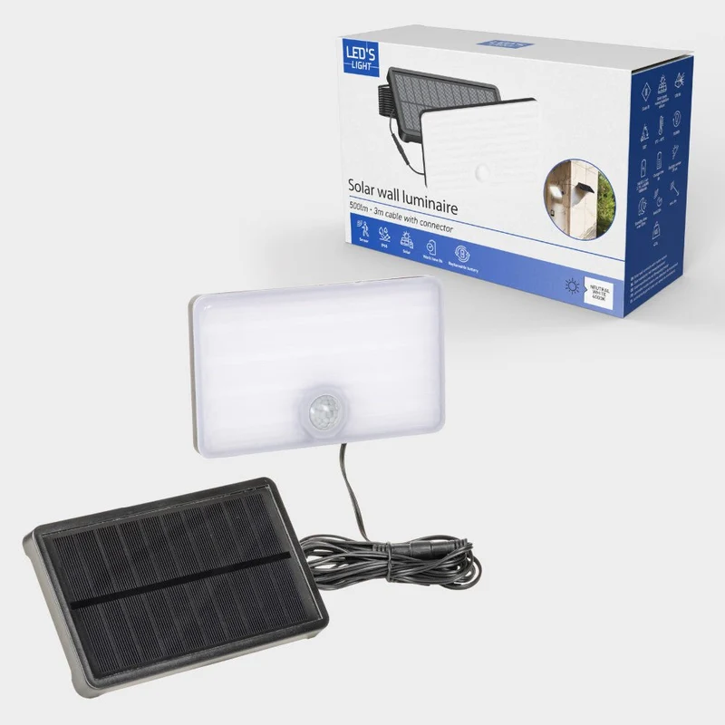 LED Solar Außenleuchte 500lm 4000K neutralweiß IP65 Schwarz - LED's Light