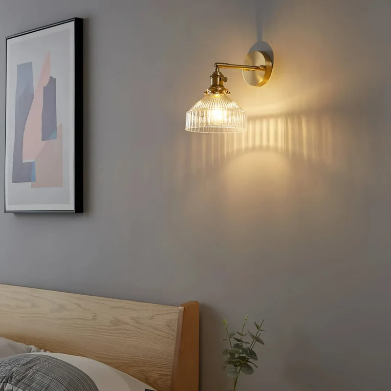 Vintage Wandleuchte aus Glas und Messing für Schlafzimmer