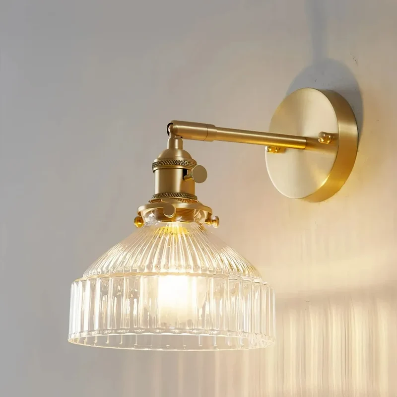 Vintage Wandleuchte aus Glas und Messing für Schlafzimmer