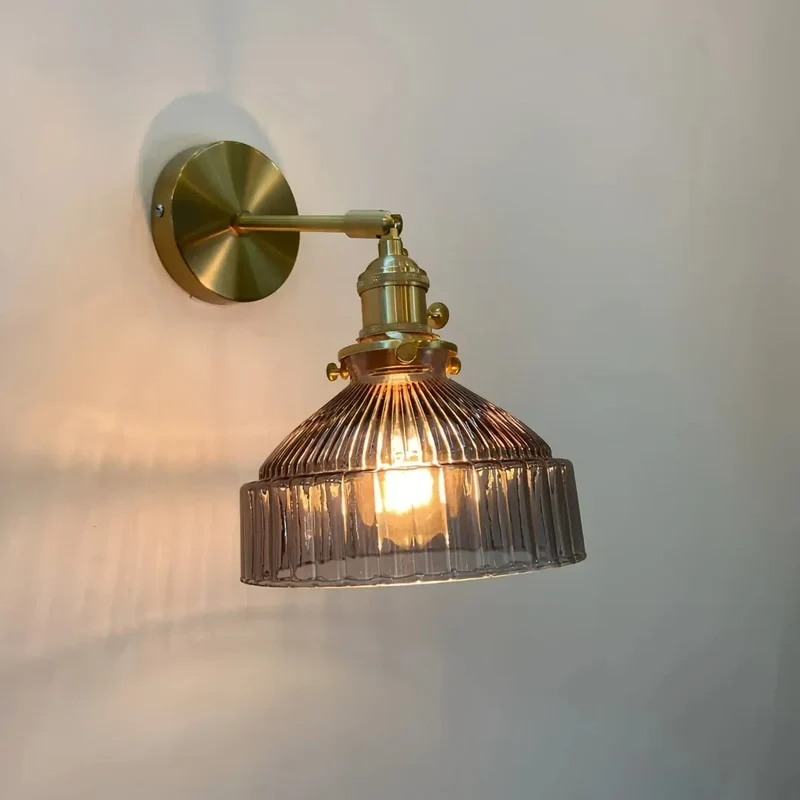 Vintage Wandleuchte aus Glas und Messing für Schlafzimmer