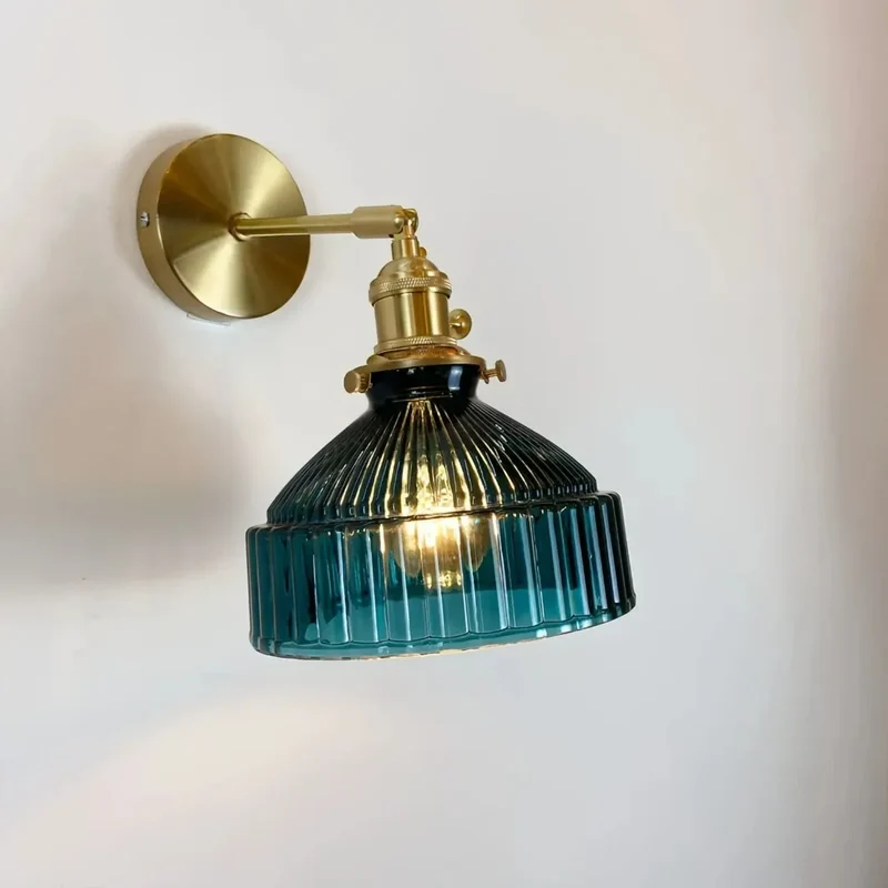 Vintage Wandleuchte aus Glas und Messing für Schlafzimmer