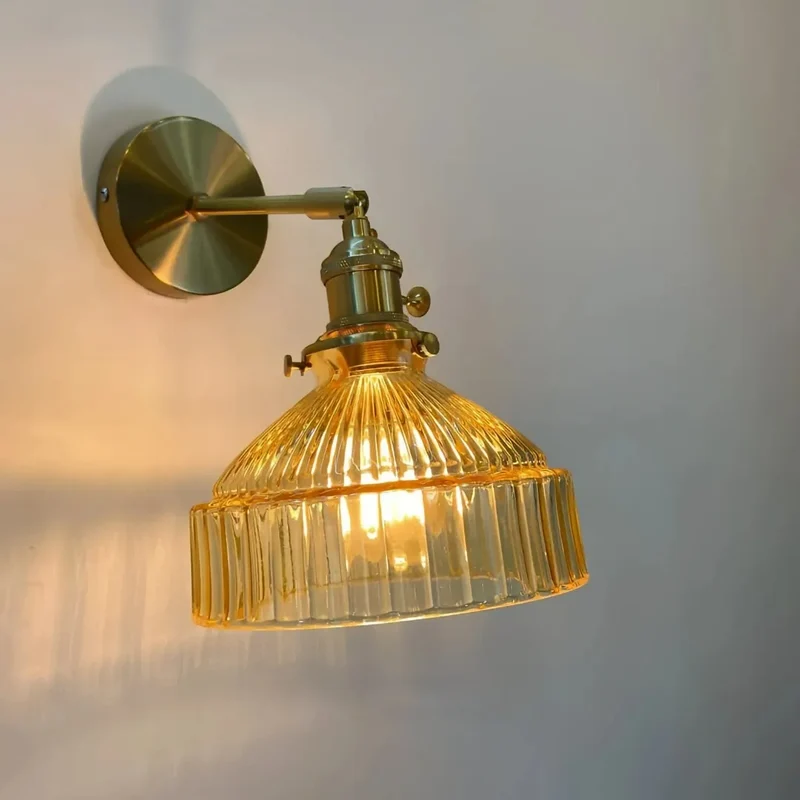 Vintage Wandleuchte aus Glas und Messing für Schlafzimmer