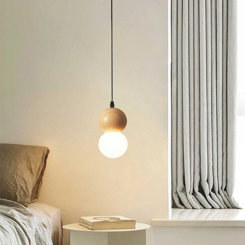 Pendant Light Mini Globe Ball Gourd, Wood & Glass