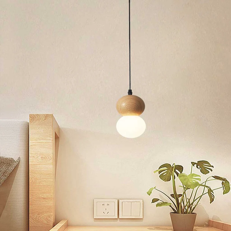 Pendant Light Mini Globe Ball Gourd, Wood & Glass