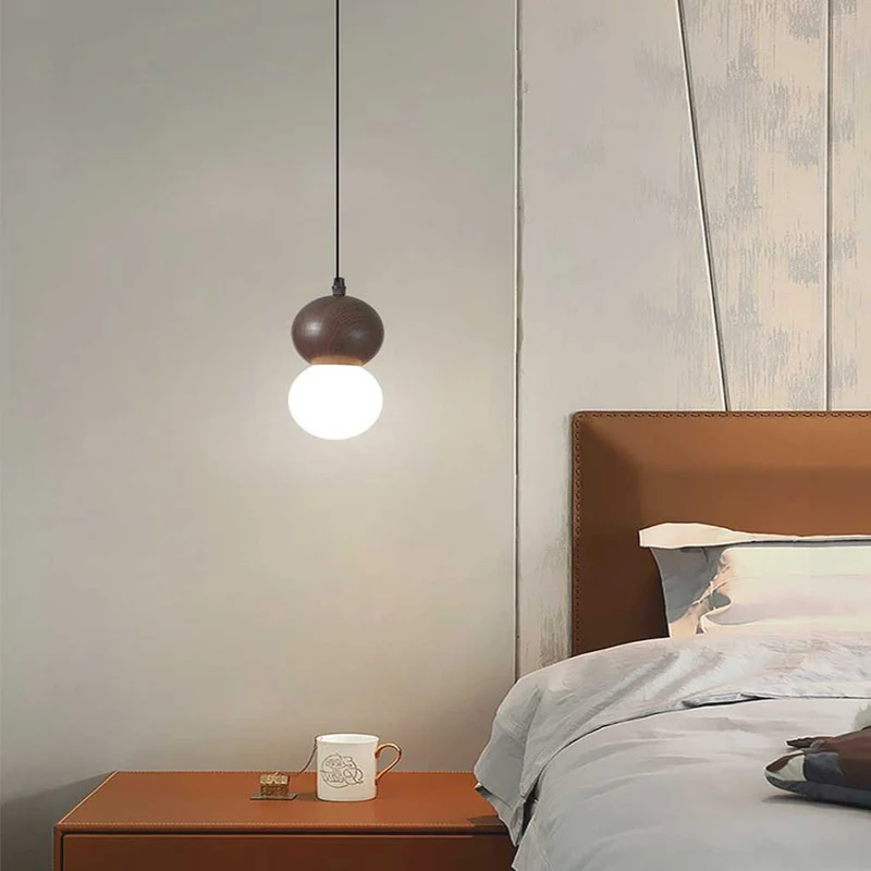 Pendant Light Mini Globe Ball Gourd, Wood & Glass