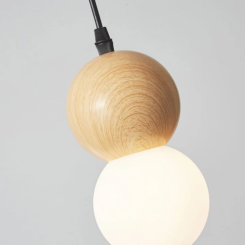 Pendant Light Mini Globe Ball Gourd, Wood & Glass