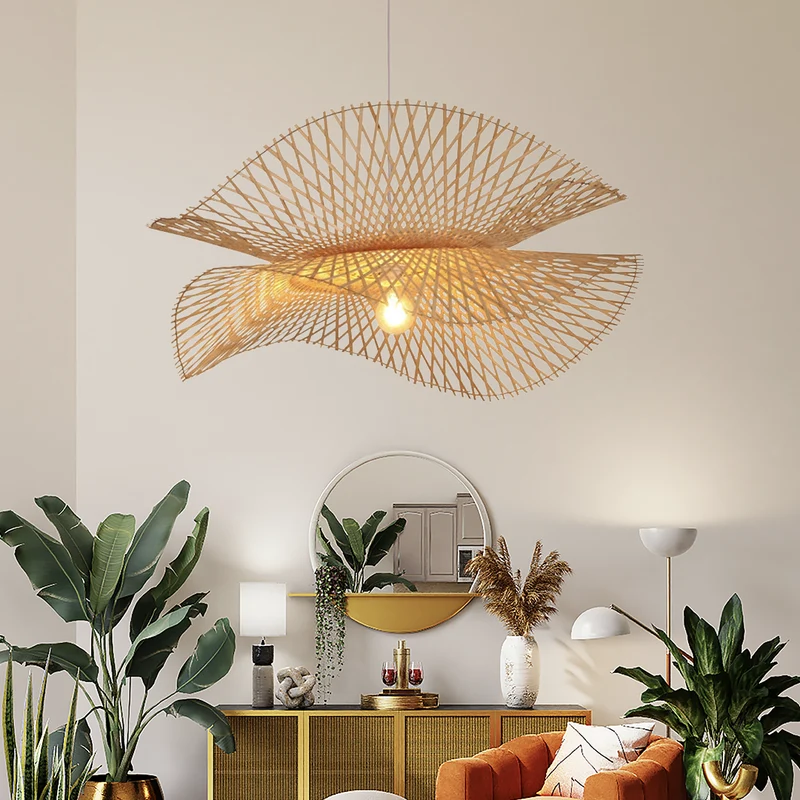 Geflochtene Bambus-Hängelampe im Boho-Stil – Savanara