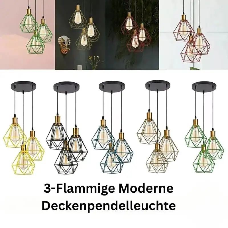 Industriell 3-flammige Cluster Pendelleuchte mit Verstellbarem Kabel~3533