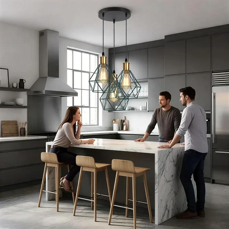 Industriell 3-flammige Cluster Pendelleuchte mit Verstellbarem Kabel~3533