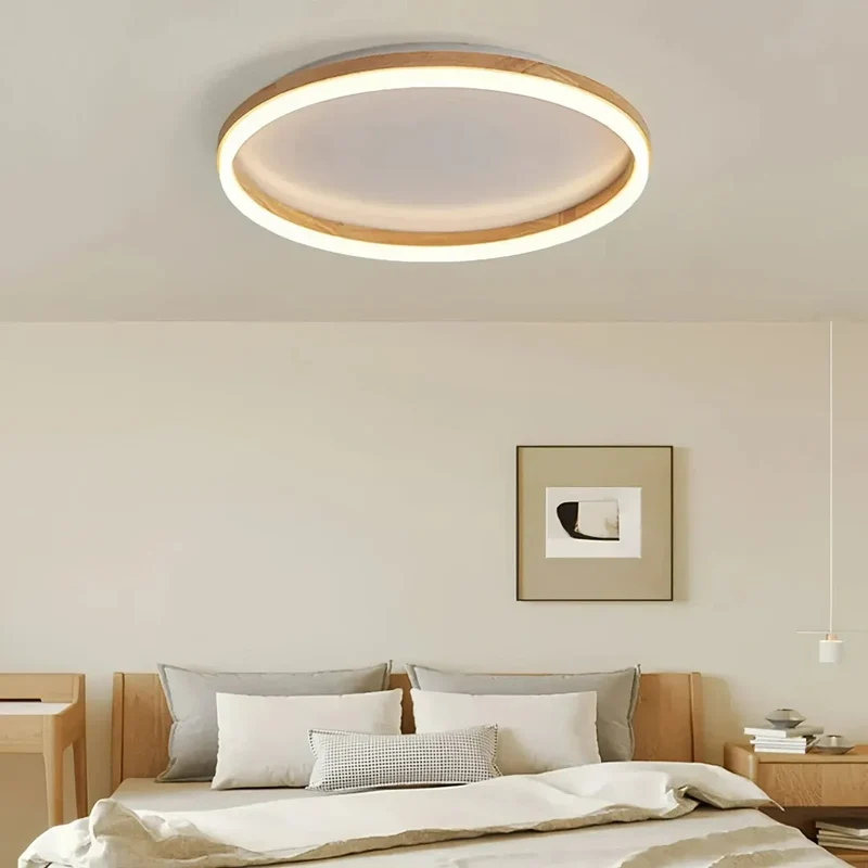 Flache Ring-Deckenleuchte aus Holz für Schlafzimmer