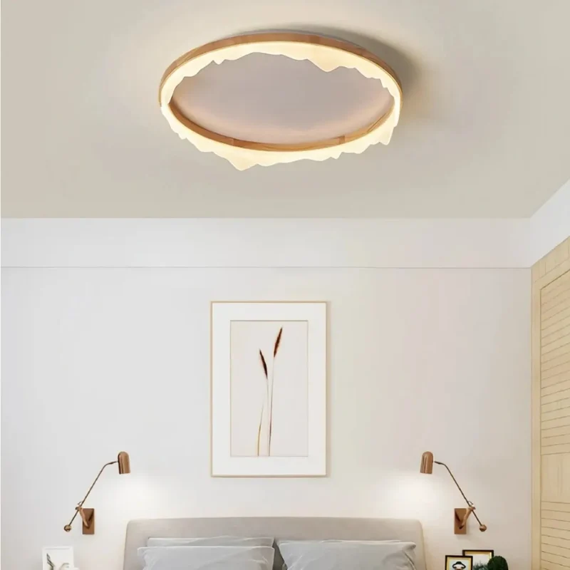 Flache Ring-Deckenleuchte aus Holz für Schlafzimmer
