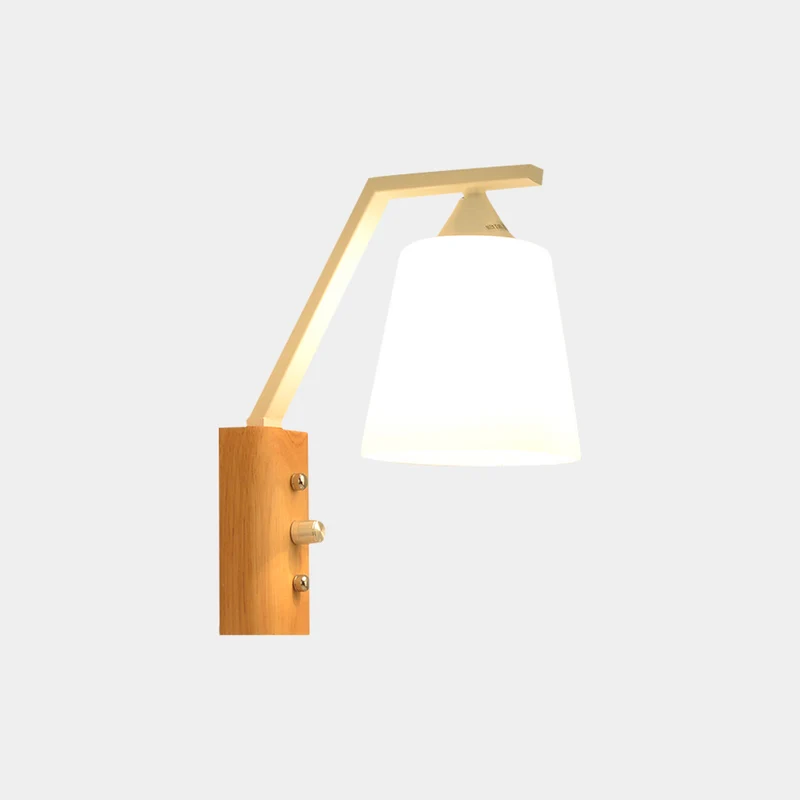 Wall Sconce Light Japandi Wood Art Deco Glass Shade
