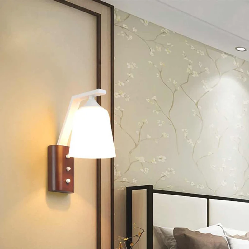 Wall Sconce Light Japandi Wood Art Deco Glass Shade