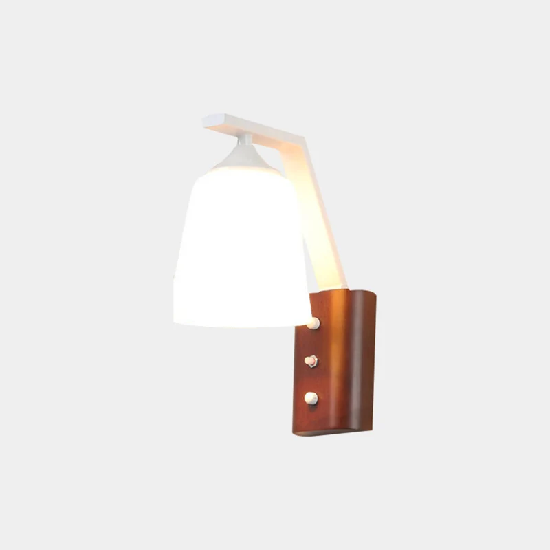 Wall Sconce Light Japandi Wood Art Deco Glass Shade