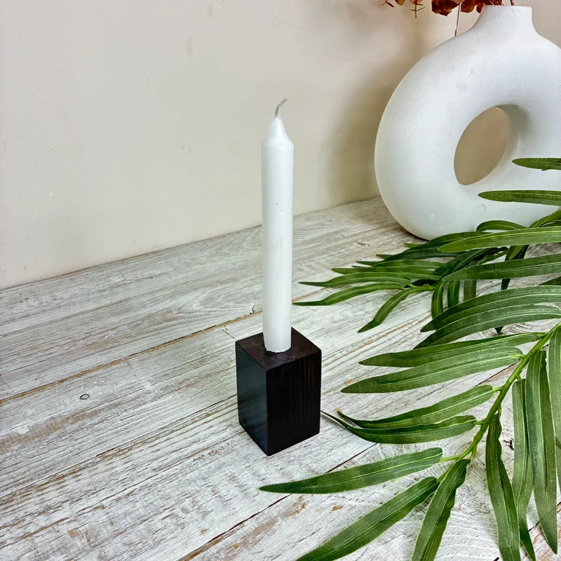 Kerzenständer Dunkelbraun Holz Block Quader Kerzenhalter Stabkerze Deko