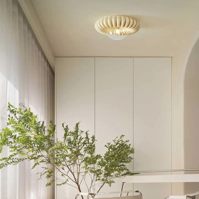 Flush Mount Ceiling Light French Cream Pumpkin Round