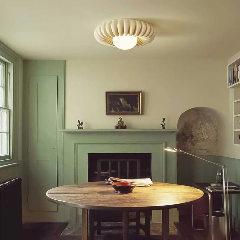 Flush Mount Ceiling Light French Cream Pumpkin Round
