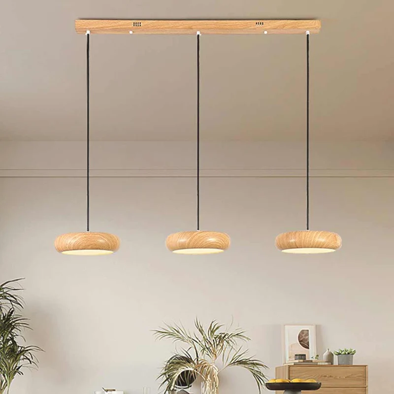 Pendant Light Minimalist Disc LED Dimmable, Wood Grain