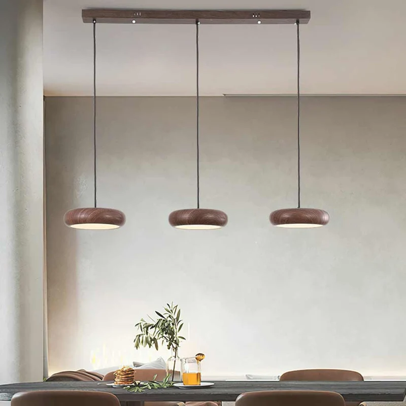 Pendant Light Minimalist Disc LED Dimmable, Wood Grain