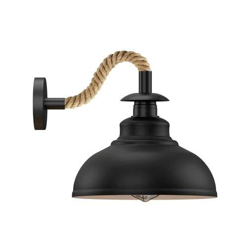 Ledsone wandleuchte schwarz hanfseil ~3527