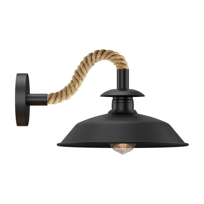 Ledsone wandleuchte schwarz hanfseil ~3527