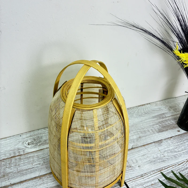 KidsDepot Tischlampe Boho Bambus Rattan Jute Natur