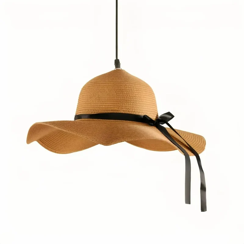 Rattan Pendelleuchte in Strohhut Form für Esszimmer