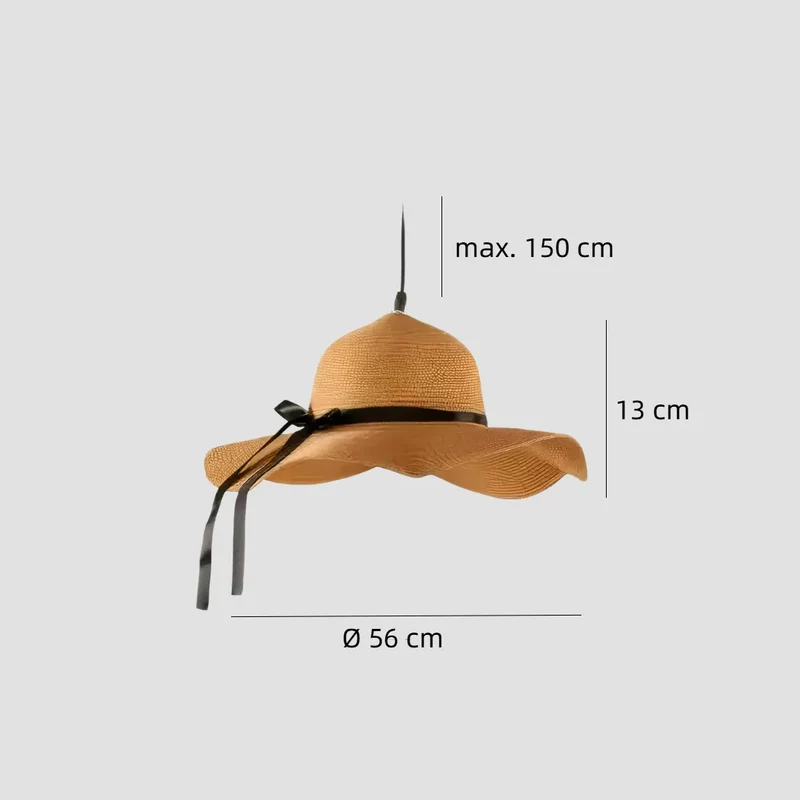 Rattan Pendelleuchte in Strohhut Form für Esszimmer