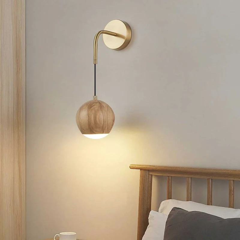 Wall Sconce Light Unique Wooden Globe LED Hanging