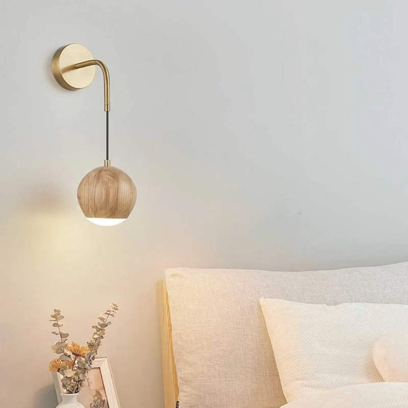 Wall Sconce Light Unique Wooden Globe LED Hanging