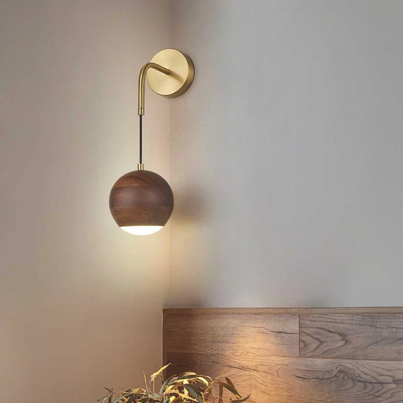 Wall Sconce Light Unique Wooden Globe LED Hanging