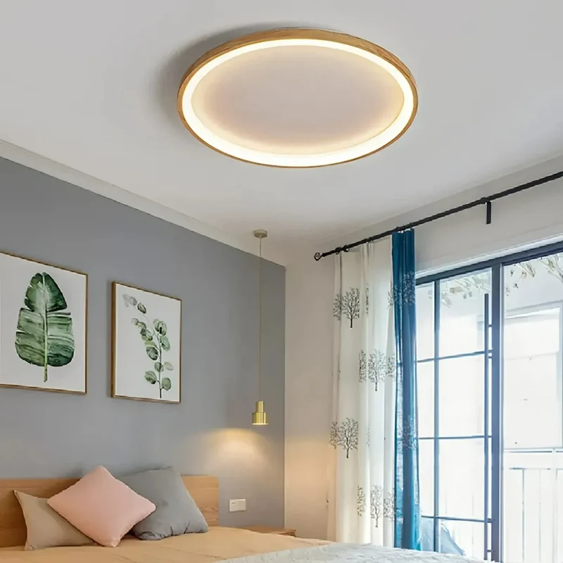 Flache LED-Deckenleuchte aus Holz, dimmbar, Ringdesign, für das Schlafzimmer