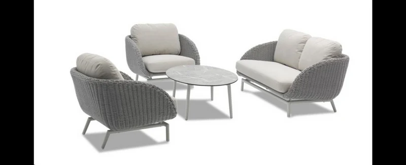 Casa Padrino Luxus Garten Lounge Set Grau / Weiß 4-teilig 205 x 85 x H. 78 cm - Wetterfest und hochwertig verarbeitet - Moderne Garten Möbel - Luxus Qualität