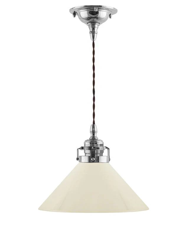 Taklampa - Skomakarsladd nickel med hög benvit skärm 25 cm