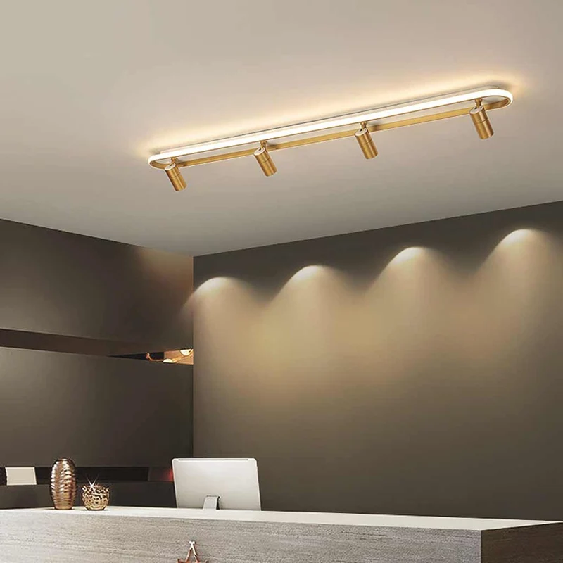 Flush Mount Ceiling Track Lighting Spotlight Stylish Linear LED, Gold & White