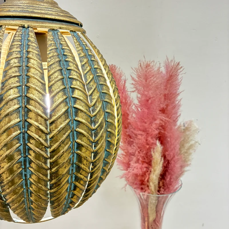 PTMD Hängelampe Mellis Hängelampe Orientalisch Kugel 46cm Kordelmuster Gold Türkis