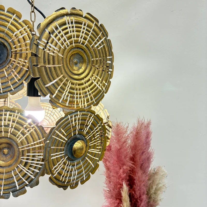 Countryfield Hängeleuchte Jolien Pendelleuchte Hängelampe 42cm Orientalisch Gold Metall Scheiben