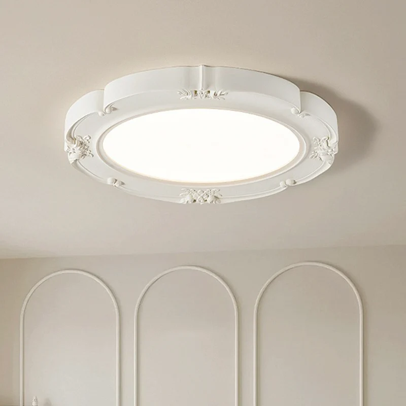 Flush Mount Ceiling Light French Retro Dimmable LED, White