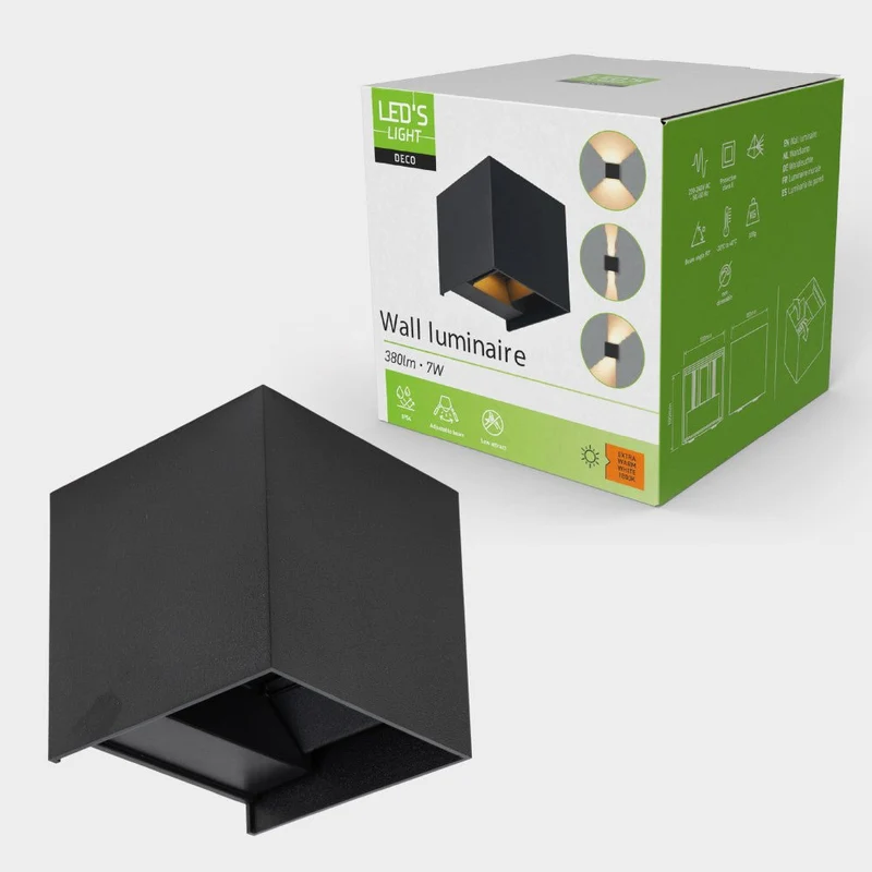 LED Wandleuchte 90° 7W 380lm 1800K extra warmweiß IP54 Schwarz - Lumo