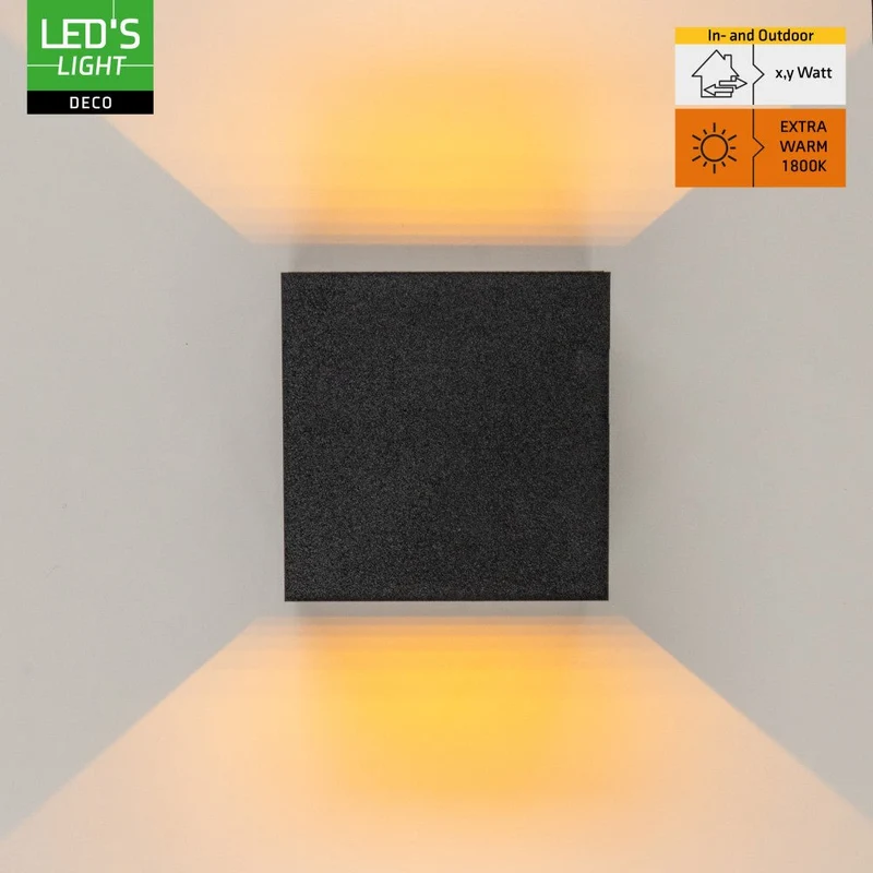 LED Wandleuchte 90° 7W 380lm 1800K extra warmweiß IP54 Schwarz - Lumo