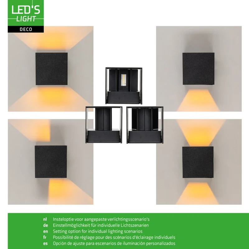 LED Wandleuchte 90° 7W 380lm 1800K extra warmweiß IP54 Schwarz - Lumo