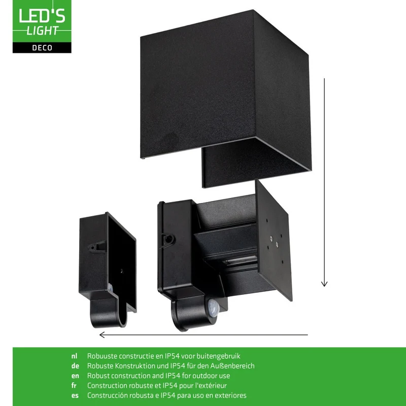 Lumo Qube Sensor-Wandleuchte für den Außenbereich mit Lichtquelle – 380 lm, 1800 K – Schwarz